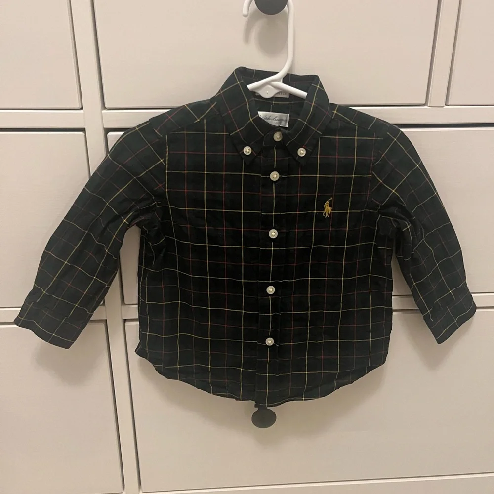 Ralph Lauren Plaid Cotton Poplin Button Up Button Down Dress Shirt Holiday Polo